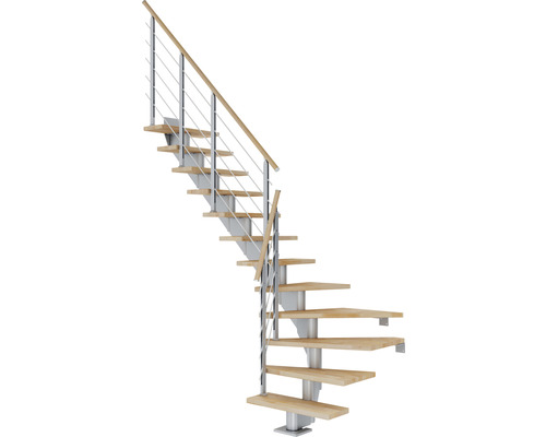 Pertura Mittelholmtreppe Alena perlgrau 85 cm Relinggeländer Buche Leimholz Geölt 13 Stück Stufen - 14 Steigungen