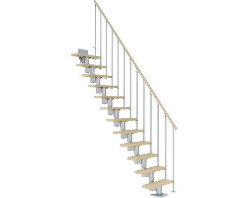 Pertura Mittelholmtreppe Spiros perlgrau 75 cm Stabgeländer Ahorn Leimholz Lackiert 12 Stück Stufen - 13 Steigungen