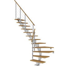Escalier en colimaçon avec marches en bois et rampe en métal
