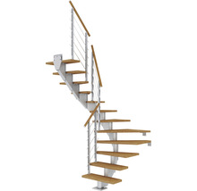 Escalier en colimaçon avec marches en bois et rampe en métal