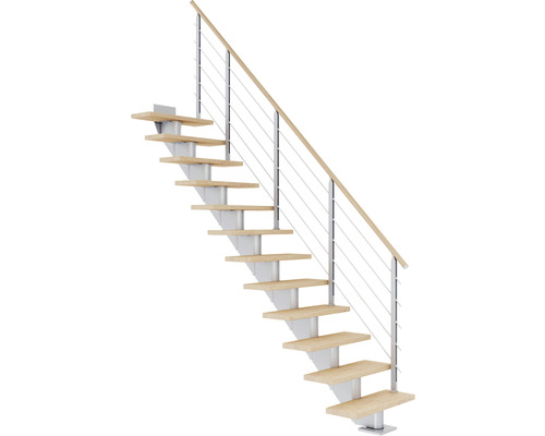 Escalier à crémaillère Pertura Alena droit 85 cm garde-corps à barres horizontales chêne huilé 14 marches/15 pas de marche