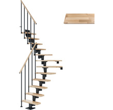 Escalier peu encombrant avec marches en bois et rampes en métal