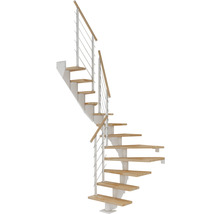 Escalier en colimaçon avec marches en bois et rampe en métal