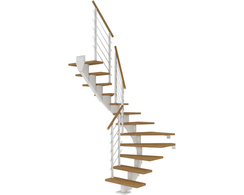 Pertura Mittelholmtreppe Alena weiss 85 cm Relinggeländer Eiche Geölt 14 Stück Stufen - 15 Steigungen