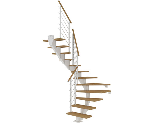Pertura Mittelholmtreppe Alena weiss 85 cm Relinggeländer Eiche Leimholz Geölt 12 Stück Stufen - 13 Steigungen