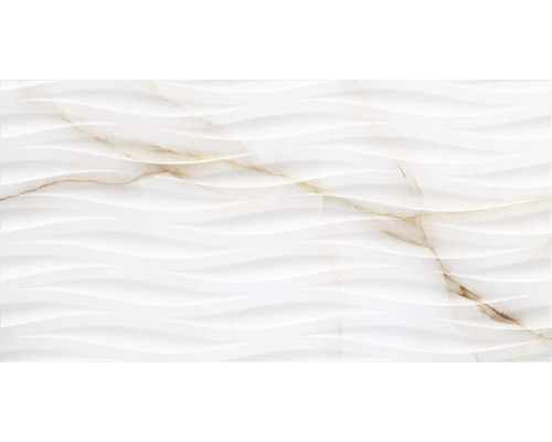 Feinsteinzeug Dekorfliese Topaz gold weiss 30x60 cm Weisse Wandfliese mit gewellter Oberfläche