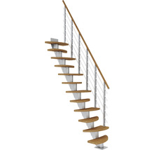 Pertura Mittelholmtreppe Aris perlgrau Variabel 64 cm Relinggeländer Eiche Leimholz Geölt 12 Stück Stufen - 13 Steigungen