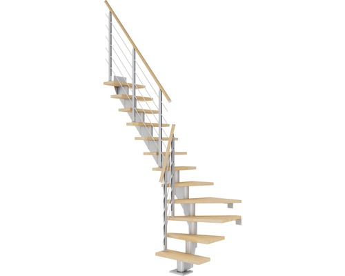 Escalier à limon central Pertura Malva gris perle 65 cm hêtre bois lamellé-collé huilé 11 marches 12 pas de marche