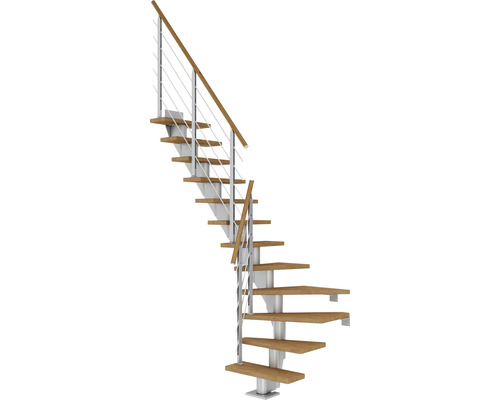 Escalier à limon central Pertura Malva gris perle 65 cm chêne huilé 11 marches 12 pas de marche