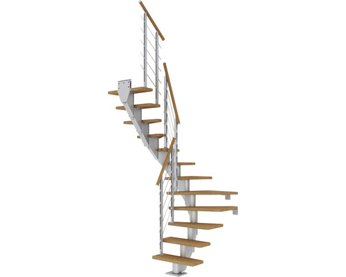 Escalier à limon central Pertura Malva gris perle 65 cm chêne huilé 13 marches 14 pas de marche