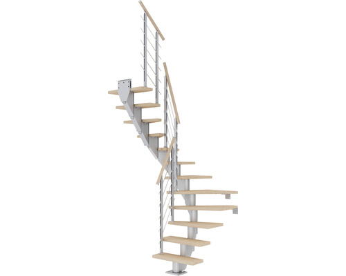 Escalier à limon central Pertura Malva gris perle 65 cm chêne huilé 11 marches 12 pas de marche