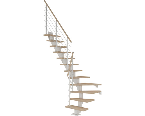 Pertura Mittelholmtreppe Malva weiss 1/4 gewendelt unten links/rechts 65 cm Stabgeländer Eiche Weiss geölt 13 Stück Stufen - 14 Steigungen Pertura Mittelholmtreppe Malva weiss 1/4 gewendelt unten links/rechts 65 cm Stabgeländer Eiche Weiss geölt 13 Stück Stufen - 14 Steigungen