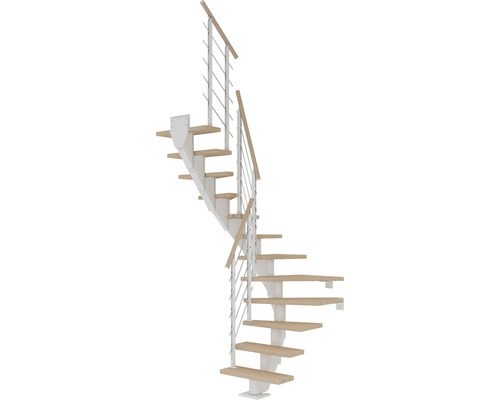 Pertura Mittelholmtreppe Malva weiss 1/2-gewendelt 65 cm Stabgeländer Eiche Weiss geölt 13 Stück Stufen - 14 Steigungen Pertura Mittelholmtreppe Malva weiss 1/2-gewendelt 65 cm Stabgeländer Eiche Weiss geölt 13 Stück Stufen - 14 Steigungen