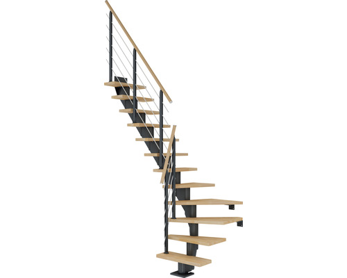 Escalier à limon central Pertura Malva anthracite 65 cm hêtre bois lamellé-collé huilé 11 marches 12 pas de marche