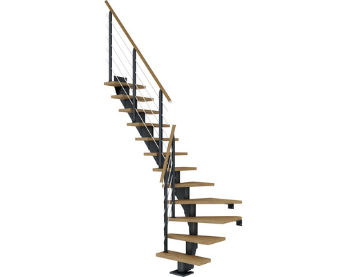 Escalier à limon central Pertura Malva anthracite 65 cm chêne huilé 11 marches 12 pas de marche