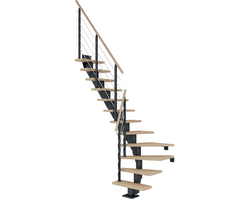 Pertura Mittelholmtreppe Malva Anthrazit 65 cm Eiche Geölt 11 Stufen 12 Steigungen