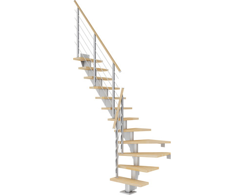 Escalier à limon central Pertura Malva gris perle 75 cm hêtre bois lamellé-collé huilé 11 marches 12 pas de marche