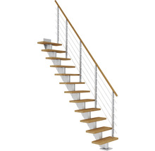 Escalier à limon central Pertura Malva gris perle 75 cm garde-corps à barres horizontales chêne huilé 11 marches 12 pas de marche
