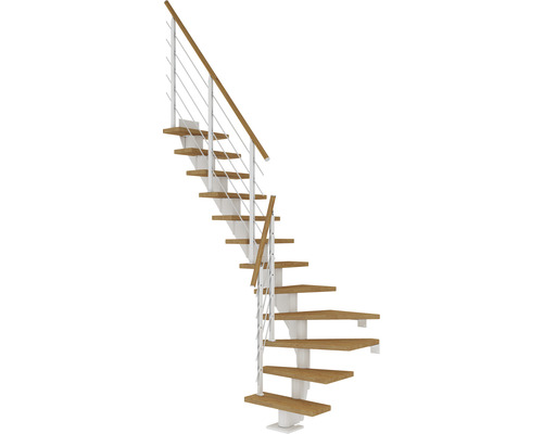 Escalier à limon central Pertura Malva blanc 75 cm chêne huilé 11 marches 12 pas de marche