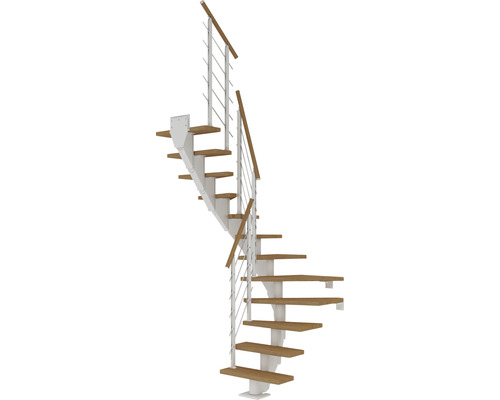 Pertura Mittelholmtreppe Malva weiss 1/2-gewendelt 75 cm Stabgeländer Eiche Geölt 12 Stück Stufen - 13 Steigungen
