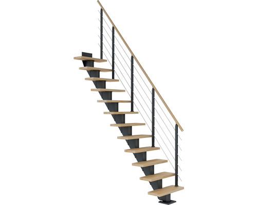 Escalier à crémaillère Pertura Malva anthracite droit 75 cm garde-corps à barres horizontales bois de hêtre lamellé-collé huilé 11 marches/12 pas de marche