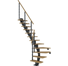 Escalier gain de place avec marches en bois et garde-corps avec câbles en acier inoxydable