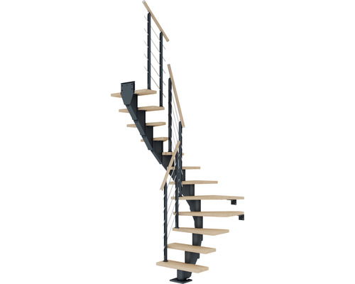 Pertura Mittelholmtreppe Malva anthrazit 1/2-gewendelt 75 cm Stabgeländer Eiche Weiss geölt 12 Stück Stufen - 13 Steigungen Pertura Mittelholmtreppe Malva anthrazit 1/2-gewendelt 75 cm Stabgeländer Eiche Weiss geölt 12 Stück Stufen - 13 Steigungen