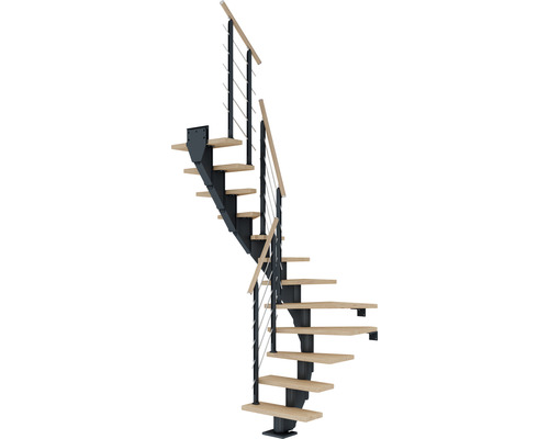 Pertura Mittelholmtreppe Malva anthrazit 1/2-gewendelt 75 cm Stabgeländer Eiche Weiss geölt 13 Stück Stufen - 14 Steigungen Pertura Mittelholmtreppe Malva anthrazit 1/2-gewendelt 75 cm Stabgeländer Eiche Weiss geölt 13 Stück Stufen - 14 Steigungen
