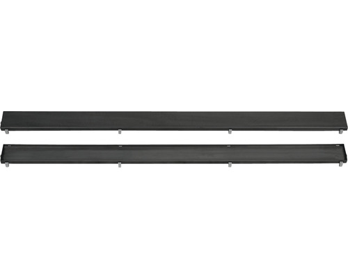 Deux caniveaux de douche noirs en acier inoxydable avec pieds réglables