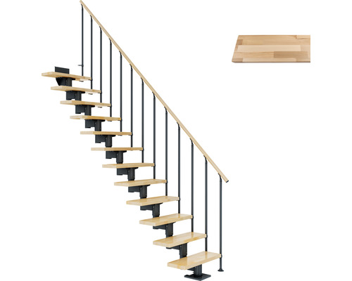 Escalier à crémaillère Pertura Chiron anthracite droit 75 cm garde-corps à barres verticales bois de hêtre lamellé-collé verni 11 marches/12 pas de marche