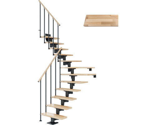 Pertura Mittelholmtreppe Chiron anthrazit 75 cm Stabgeländer Buche Leimholz Lackiert 11 Stück Stufen - 12 Steigungen