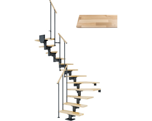 Pertura Mittelholmtreppe Chiron anthrazit 75 cm Stabgeländer Buche Leimholz Lackiert 11 Stück Stufen - 12 Steigungen