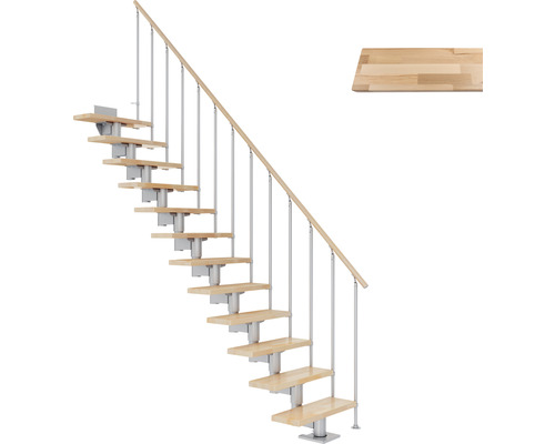 Escalier à crémaillère Pertura Chiron droit 75 cm garde-corps à barres verticales bois de hêtre lamellé-collé verni 11 marches/12 pas de marche