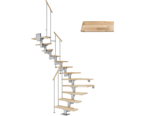 Pertura Mittelholmtreppe Chiron perlgrau 75 cm Stabgeländer Buche Leimholz Lackiert 13 Stück Stufen - 14 Steigungen