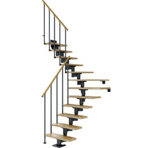 Spindeltreppe mit Holzstufen und Metallgeländer
