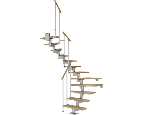 Pertura Mittelholmtreppe Chiron perlgrau 75 cm Stabgeländer Eiche Lackiert 11 Stück Stufen - 12 Steigungen