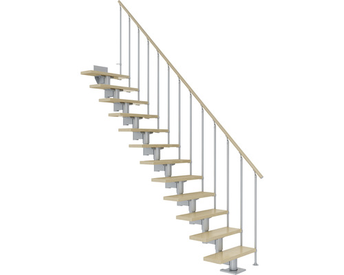 Escalier à crémaillère Pertura Chiron droit 75 cm garde-corps à barres verticales erable lamellé-collé verni 12 marches/13 pas de marche