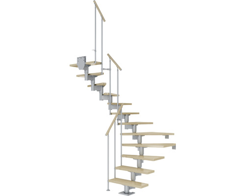 Pertura Mittelholmtreppe Chiron perlgrau 75 cm Stabgeländer Ahorn Leimholz Lackiert 11 Stück Stufen - 12 Steigungen