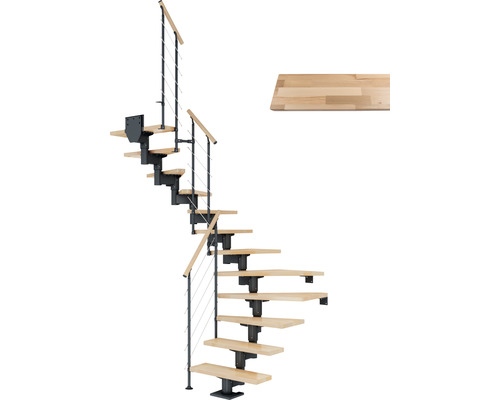 Pertura Mittelholmtreppe Chiron Anthrazit 75 cm Relinggeländer Buche Leimholz Lackiert 12 Stufen 13 Steigungen