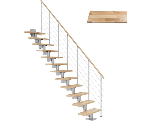 Escalier à crémaillère Pertura Chiron droit 75 cm garde-corps à barres horizontales bois de hêtre lamellé-collé verni 11 marches/12 pas de marche