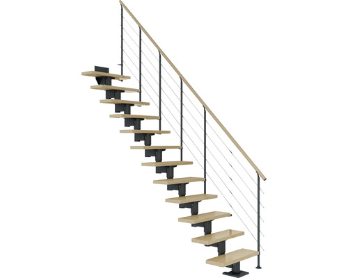 Escalier à crémaillère Pertura Chiron anthracite droit 75 cm garde-corps à barres horizontales erable lamellé-collé verni 14 marches/15 pas de marche