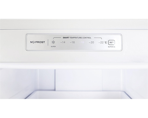 Gros plan sur le contrôle de la température d''un congélateur avec fonction No Frost et réglages de température.