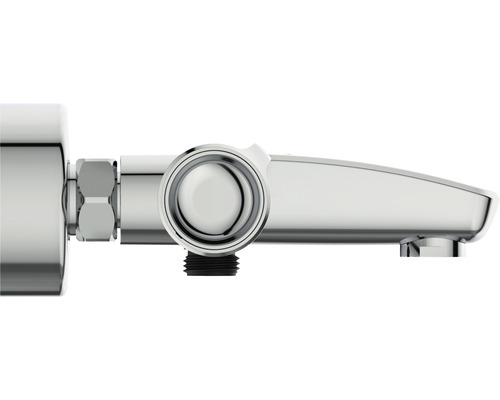 Chromfarbene Badarmatur zur Wandmontage