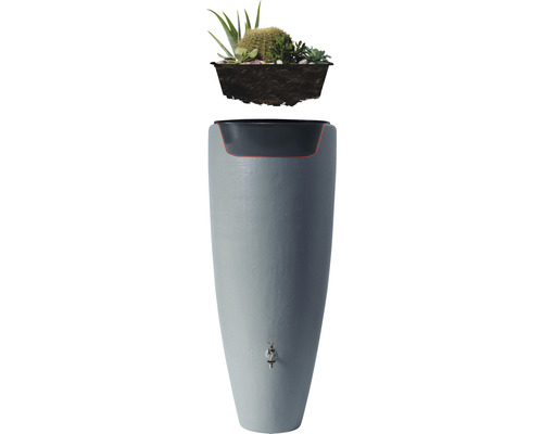 Réservoir d'eau GARANTIA 2 en 1 avec bac à plantes, 300 litres, gris zinc Récupérateur d''eau de pluie avec bac à plantes et robinet