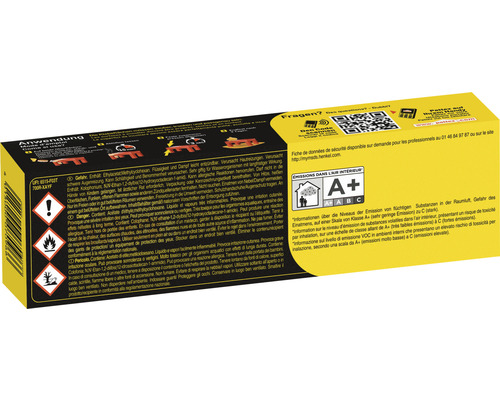 Verpackung mit Warnhinweisen und Informationen zu Emissionen in die Raumluft
