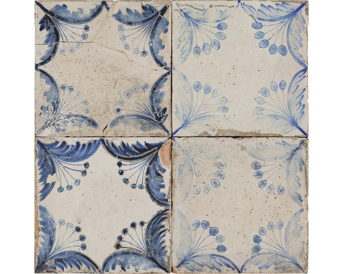Carrelage sol et mur en grès cérame FS Oldker bleu-blanc 33x33 cm 20302