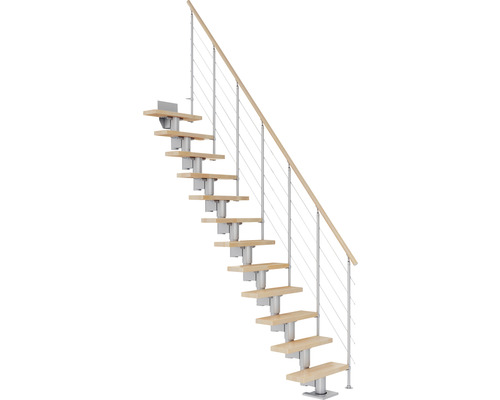 Escalier à crémaillère Pertura Spiros droit 65 cm garde-corps à barres horizontales bois de hêtre lamellé-collé verni 13 marches/14 pas de marche