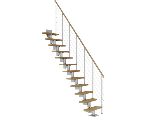 Escalier à crémaillère Pertura Spiros droit 65 cm garde-corps à barres horizontales chêne verni 13 marches/14 pas de marche