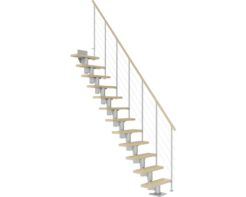 Pertura Mittelholmtreppe Spiros perlgrau 65 cm Relinggeländer Ahorn Leimholz Lackiert 11 Stück Stufen - 12 Steigungen