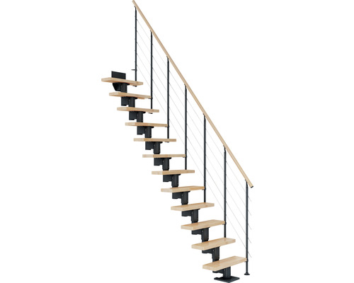 Pertura Mittelholmtreppe Spiros Anthrazit 65 cm Relinggeländer Buche Leimholz Lackiert 11 Stufen 12 Steigungen